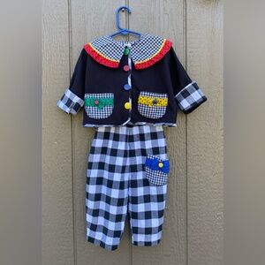 Vintage 2 piece  Checkered Primary Color Circus Overalls & Top Girl Toddler 3T
